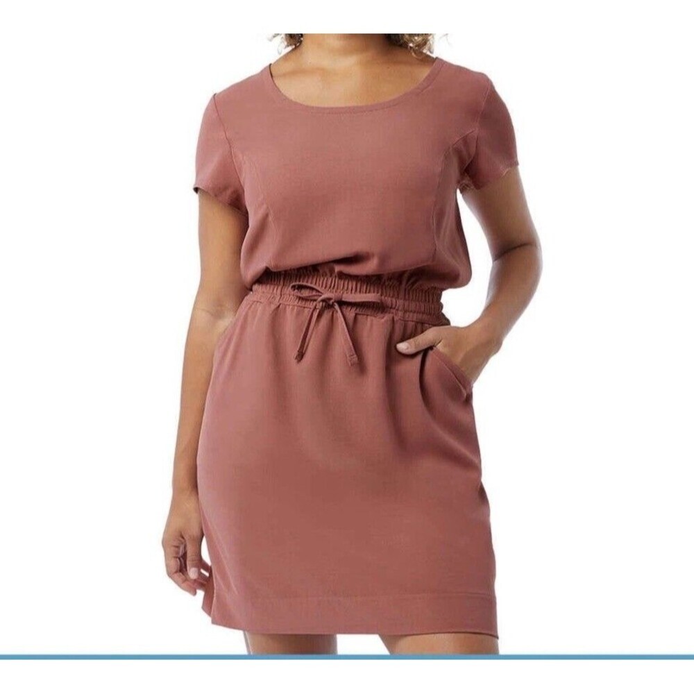 32 Degrees COOL Women Mauve Short Sleeve T-Shirt Dress Drawstring Pockets  XL